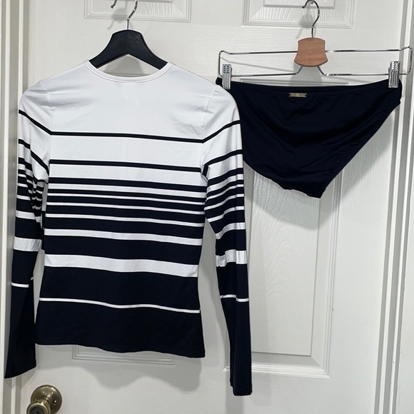 Lauren Ralph Lauren Gradient Stripe Long Sleeve Rashguard 2 Piece Swimsuit - Picture 8 of 16